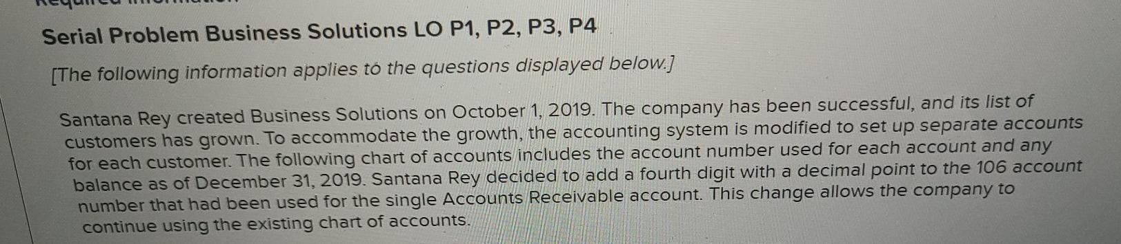 Serial Problem Business Solutions LO P1, P2, P3, P4 [The following information