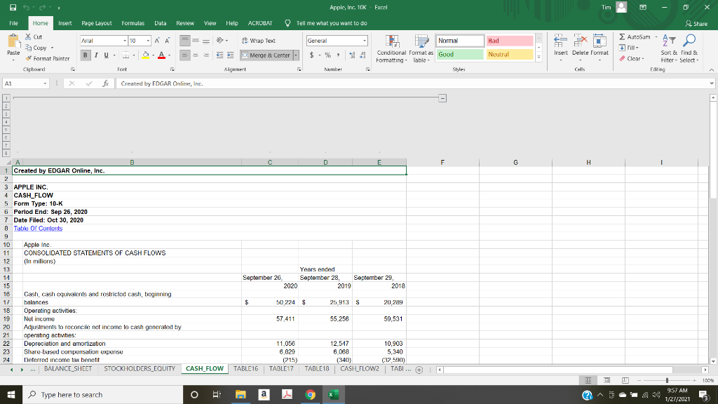 Apple, Inc. 10K Excel Tim File Home Insert Page Layout Formulas Data