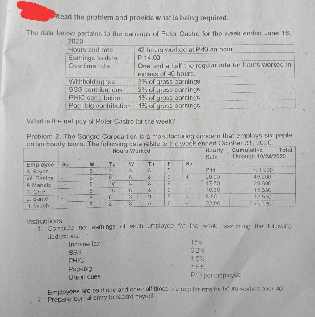 Read the problem and provide what is being required. The data below