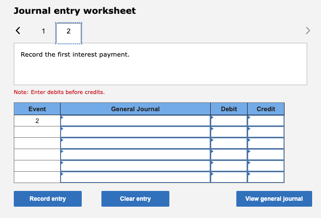 before credits. Event 1 General Journal Debit Credit Record entry Clear entry