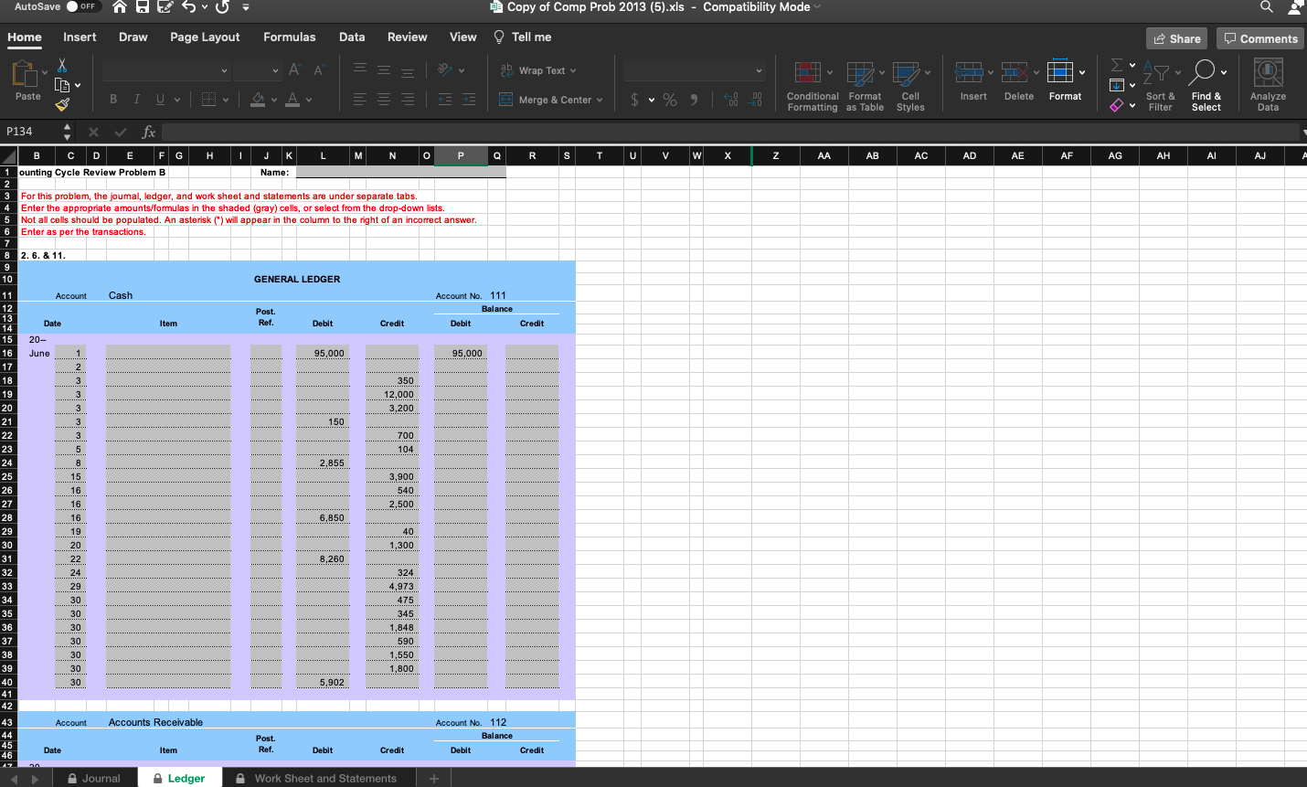 AutoSave OFF Home Insert Draw Page Layout Formulas Paste P134 BI U