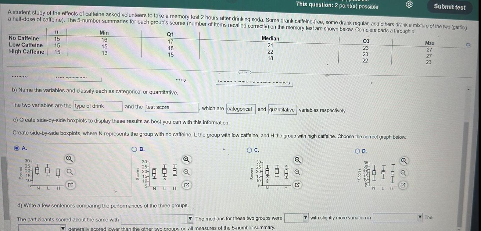 This question: 2 point(s) possible Submit test A student study of the