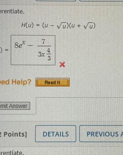 erentiate. = H(u) = (u V) + V) Set- - 7 3x