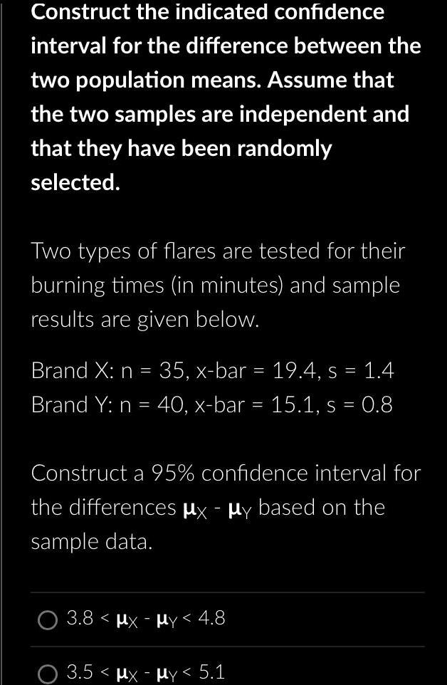 Construct the indicated confidence interval for the difference between the two population