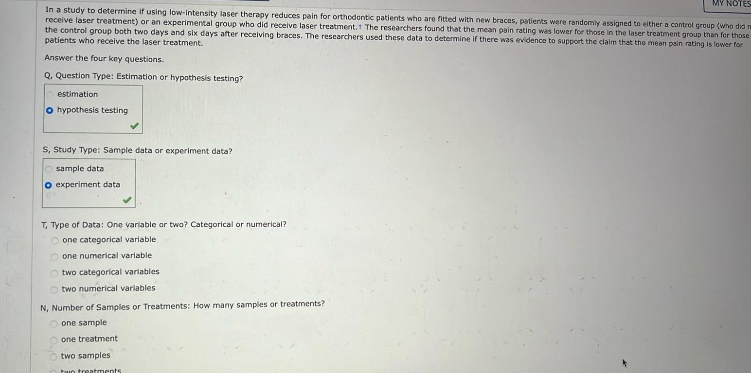 MY NOTES In a study to determine if using low-intensity laser therapy