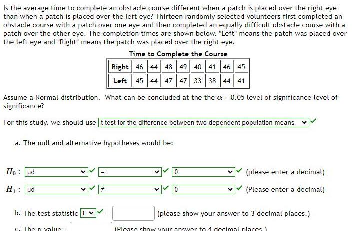Is the average time to complete an obstacle course different when a