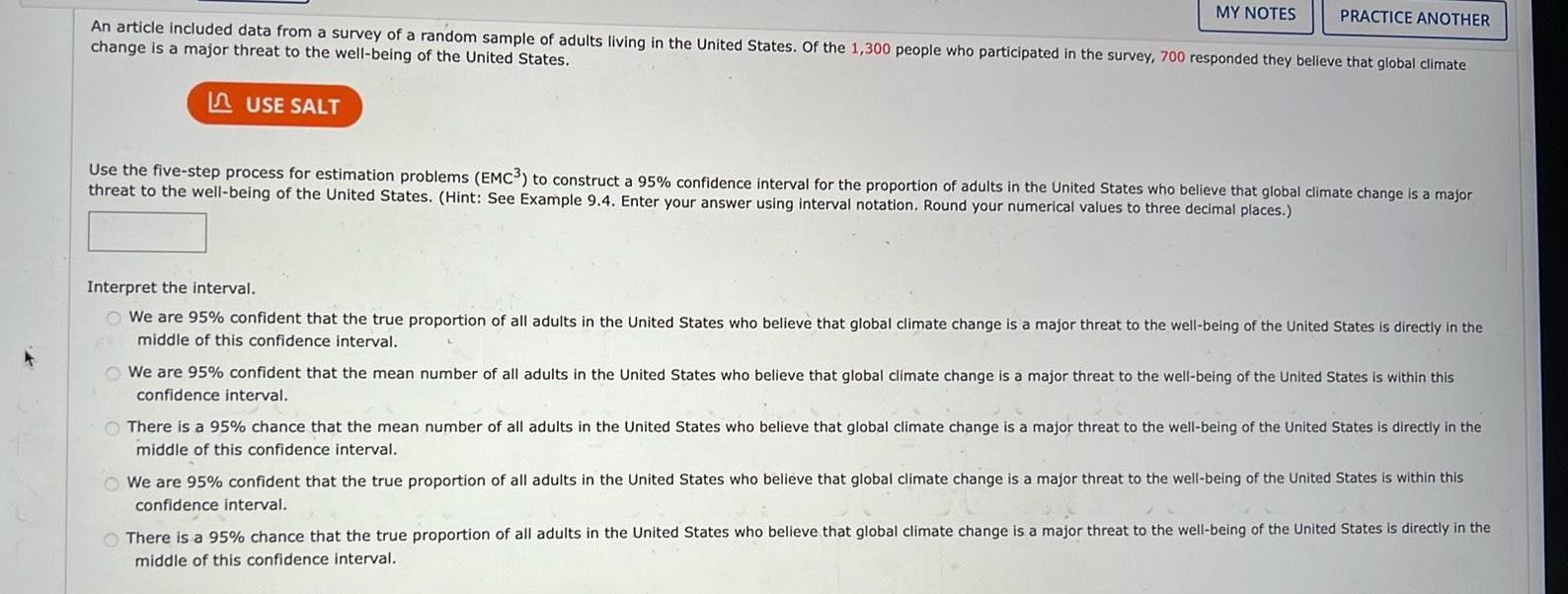 MY NOTES PRACTICE ANOTHER An article included data from a survey of