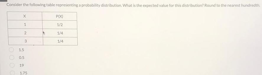 Consider the following table representing a probability distribution. What is the expected