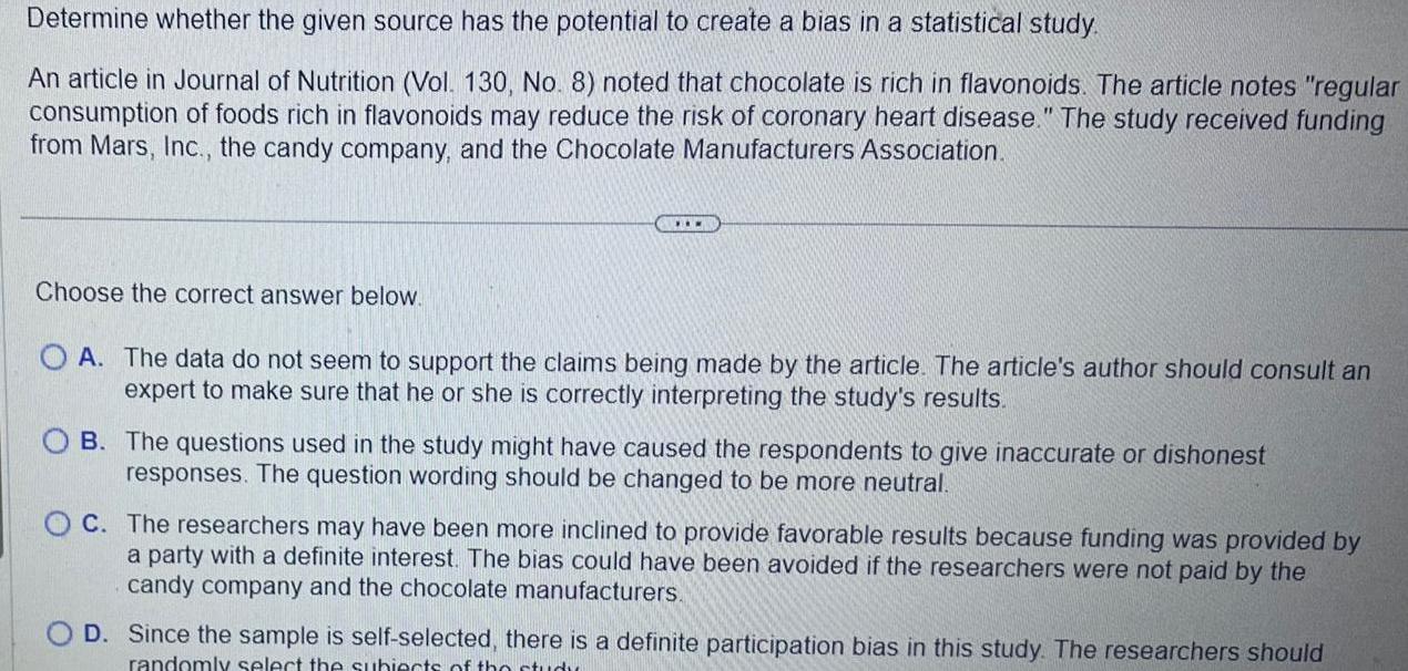 Determine whether the given source has the potential to create a bias