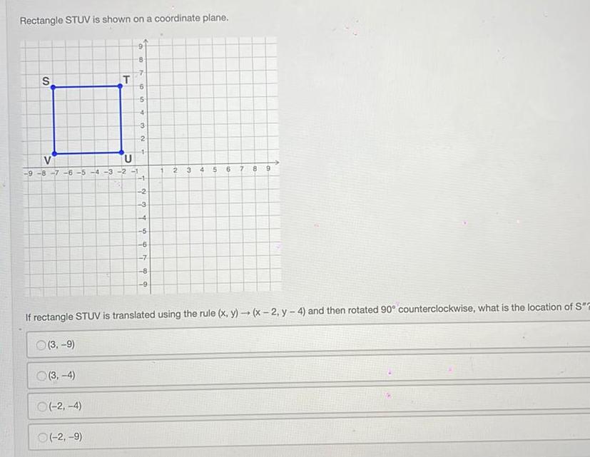 Rectangle STUV is shown on a coordinate plane. 8 7 S T