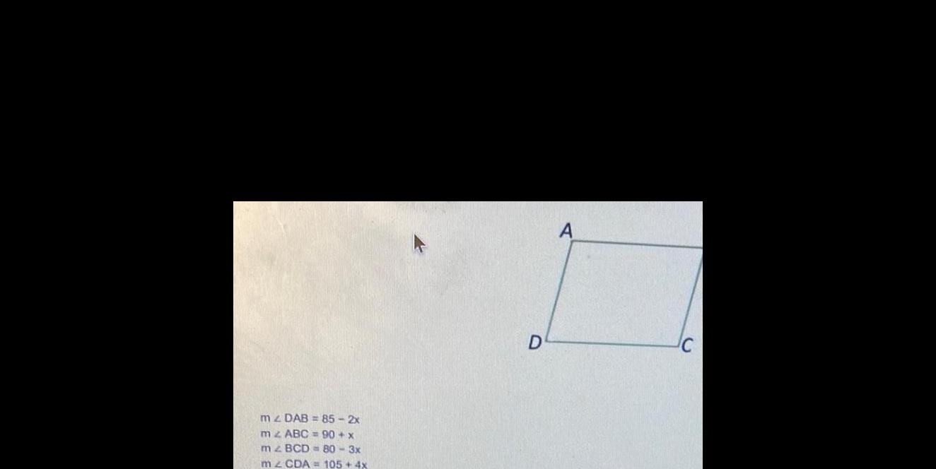 m 2 DAB 85-2x m2 ABC = 90+x m2 BCD 80-3x m2