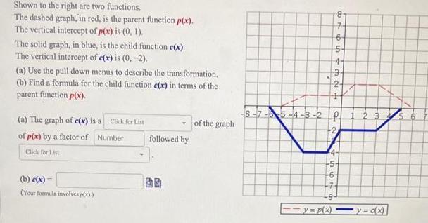 Shown to the right are two functions. The dashed graph, in red,