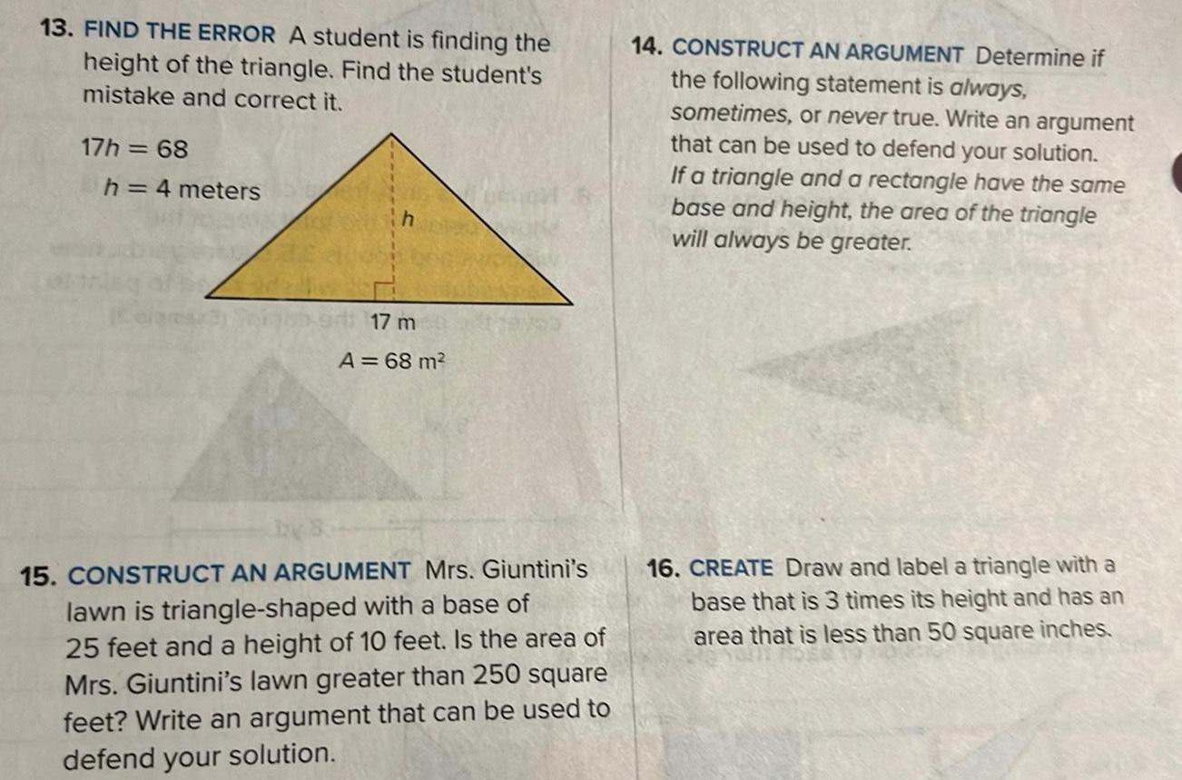 13. FIND THE ERROR A student is finding the height of the
