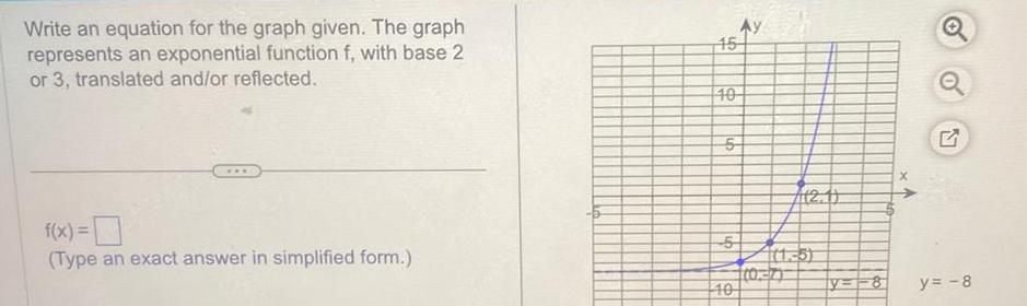Write an equation for the graph given. The graph represents an exponential