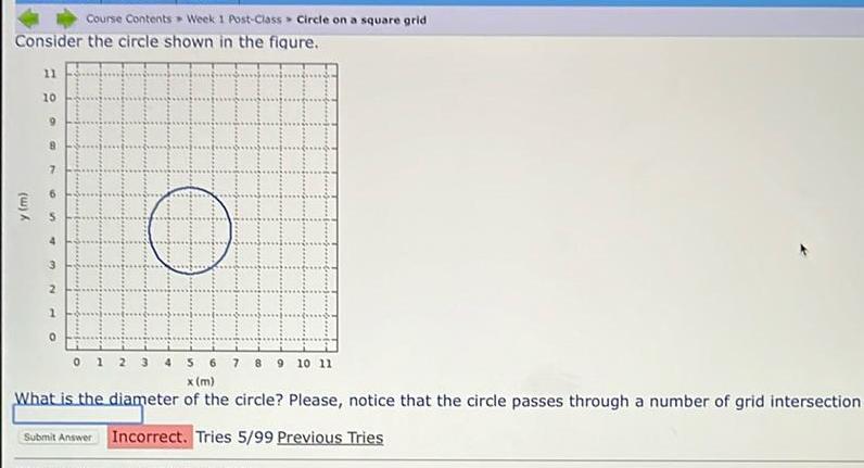Course Contents Week 1 Post-Class Circle on a square grid Consider the