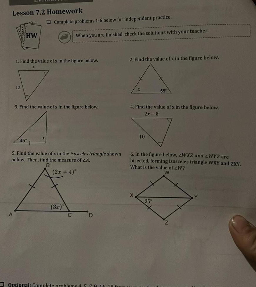 Lesson 7.2 Homework Complete problems 1-6 below for independent practice. HW When