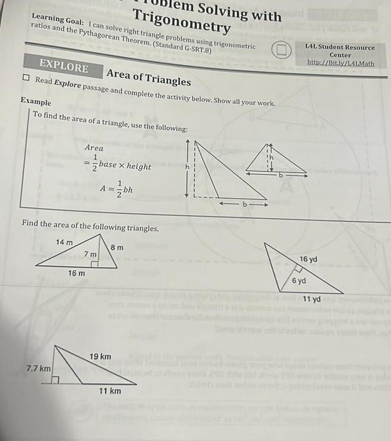 lem Solving with Trigonometry Learning Goal: I can solve right triangle problems