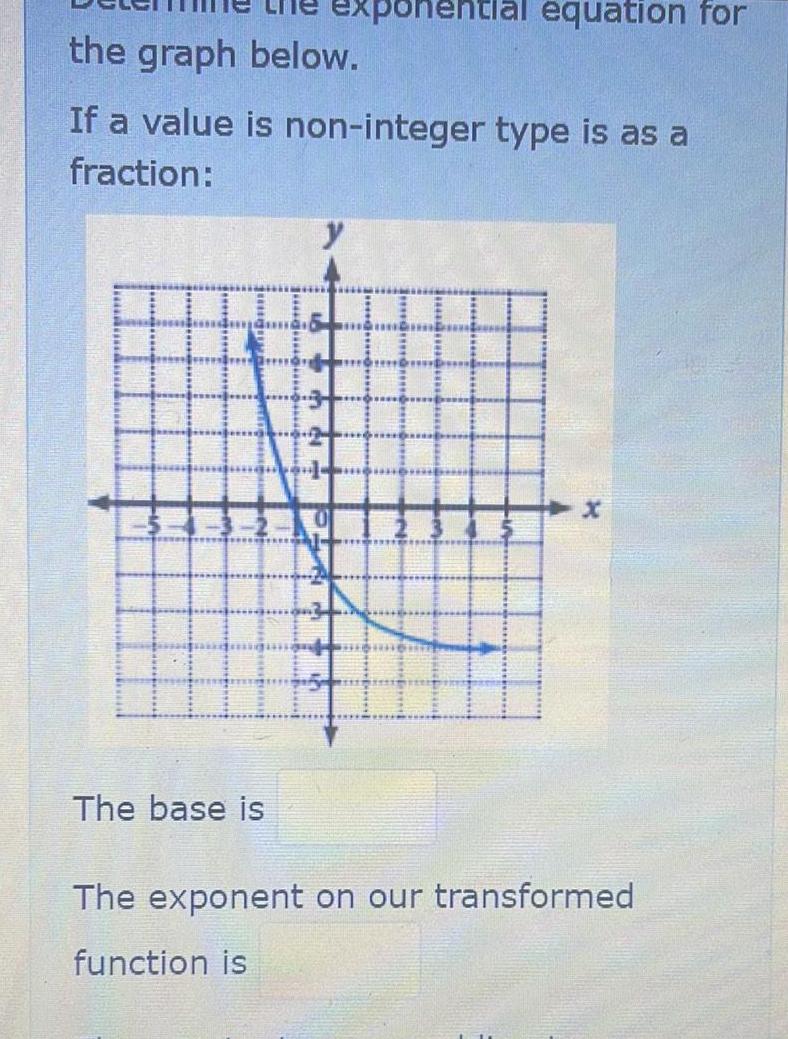 exponential equation for the graph below. If a value is non-integer type