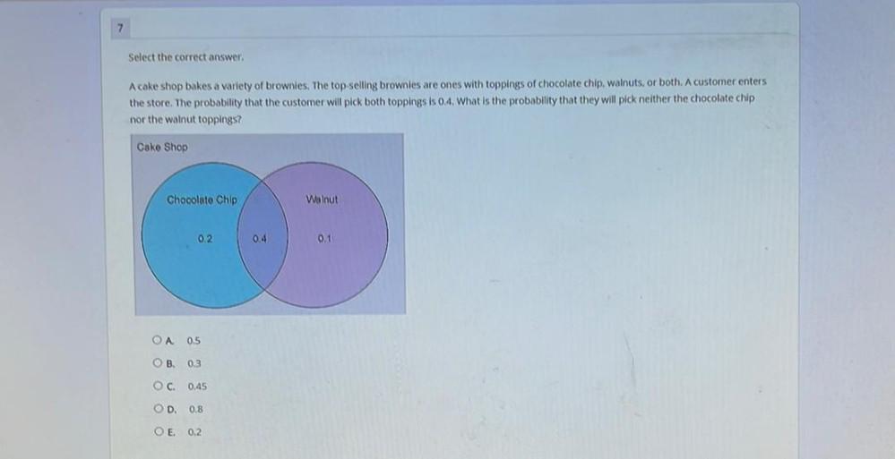 7 Select the correct answer. A cake shop bakes a variety of