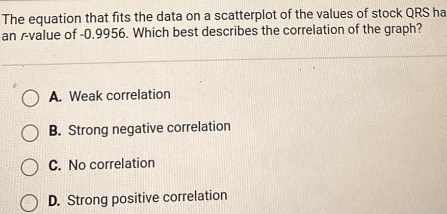 The equation that fits the data on a scatterplot of the values