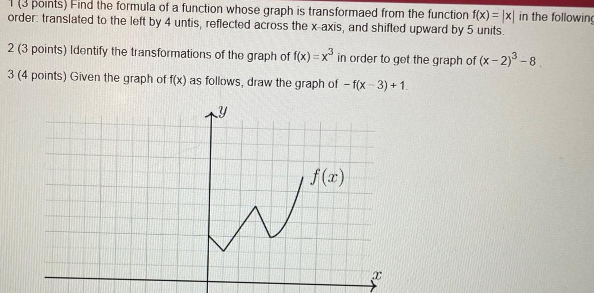 (3 points) Find the formula of a function whose graph is transformaed