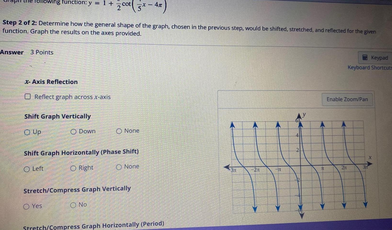 ollowing function: y = 1 + cot (x-4) 4 Step 2 of
