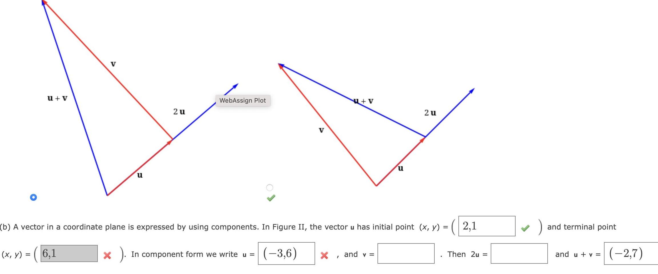 u + v V u 2u WebAssign Plot +V 2 u =