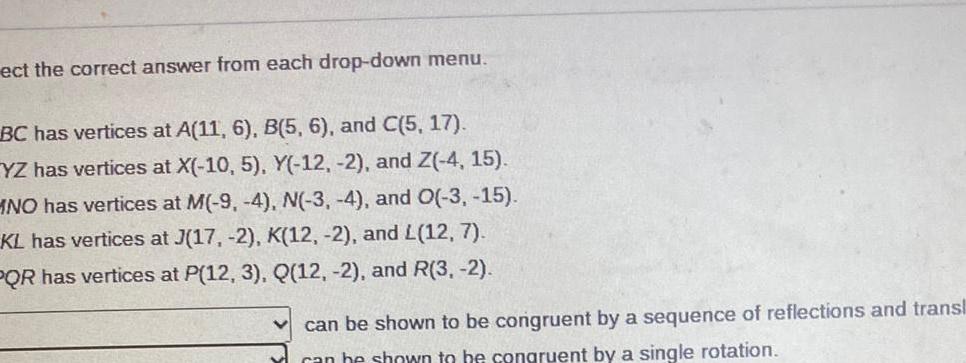 ect the correct answer from each drop-down menu. BC has vertices at