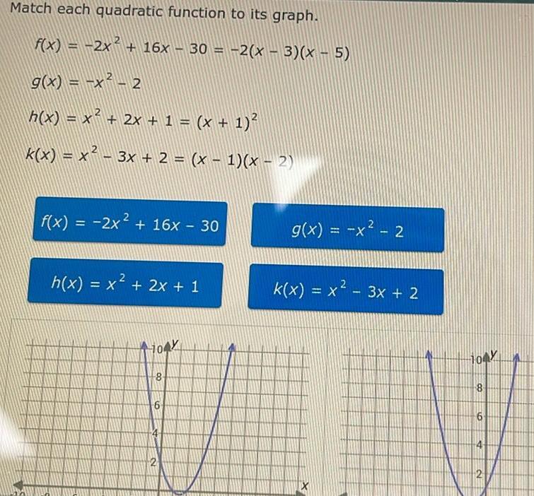 Match each quadratic function to its graph. f(x) = 2x + 16x