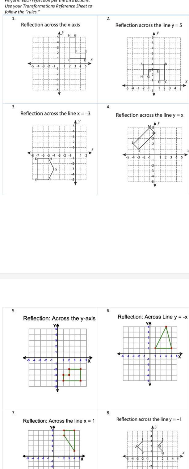 Use your Transformations Reference Sheet to follow the "rules." 1. Reflection across