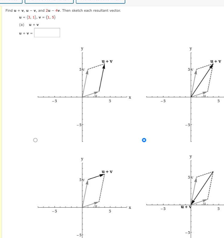 Find u + v, u - v, and 2u - 4v. Then