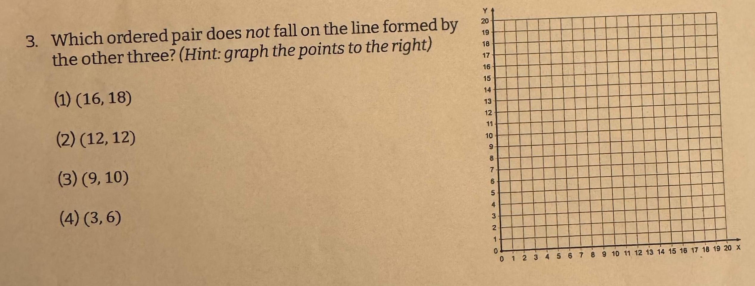 3. Which ordered pair does not fall on the line formed by