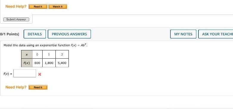 Need Help? Read It Watch It Submit Answer 0/1 Points] DETAILS PREVIOUS