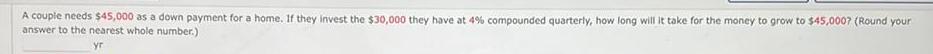 A couple needs $45,000 as a down payment for a home. If
