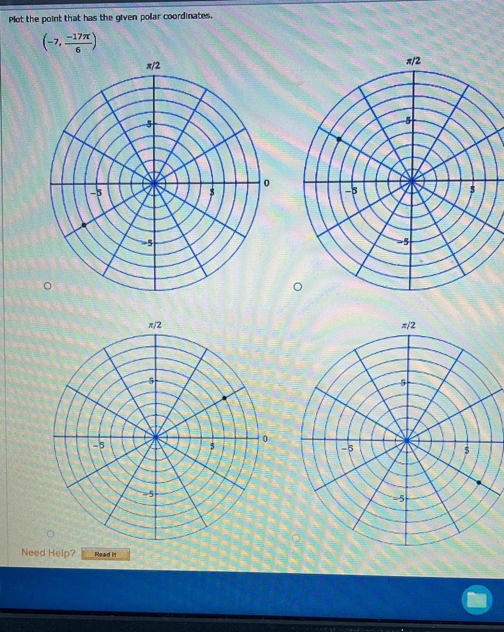 Plot the point that has the given polar coordinates. (-7, -177) 0