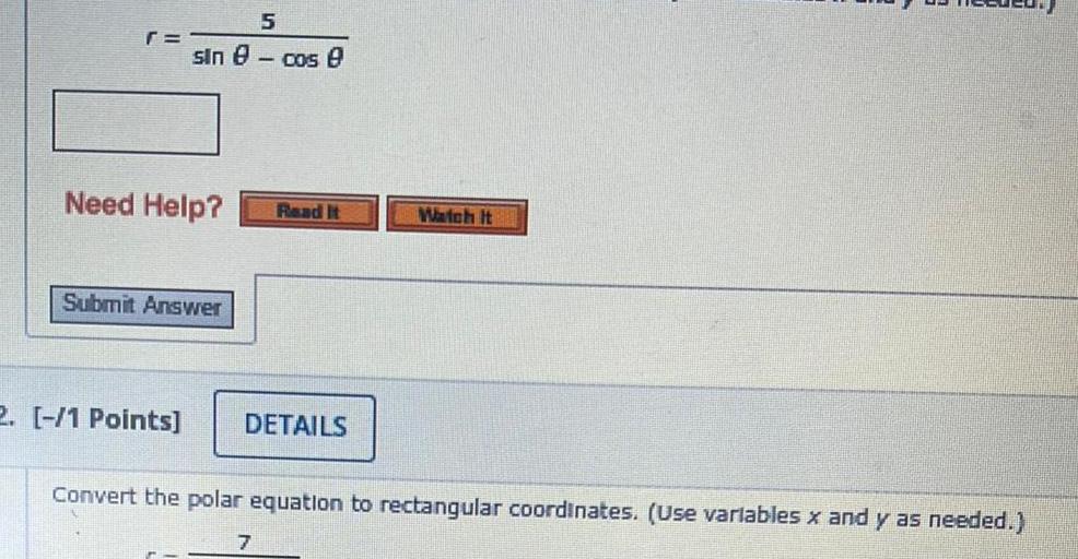f= 5 sin - cos e Need Help? Read It Watch It