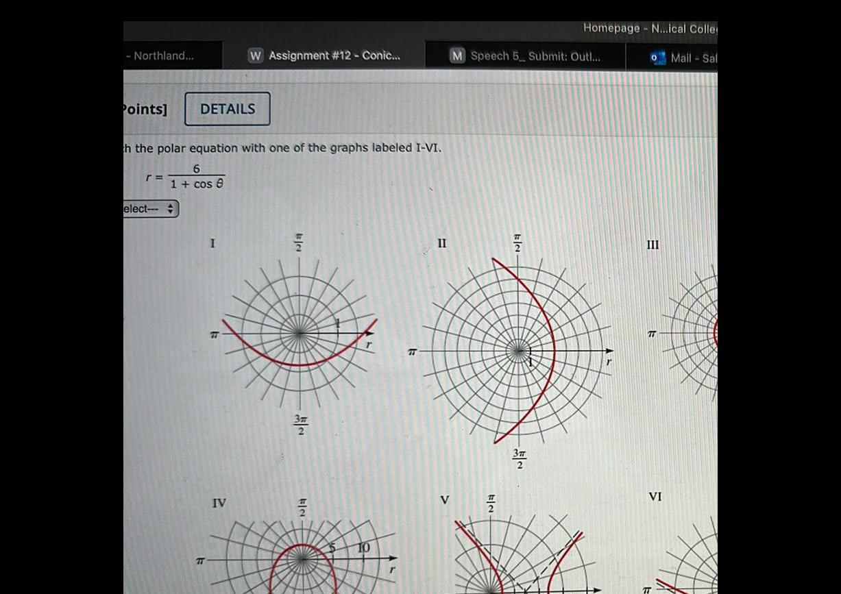 - Northland... W Assignment #12 - Conic... M Speech 5Submit: Outl... Homepage