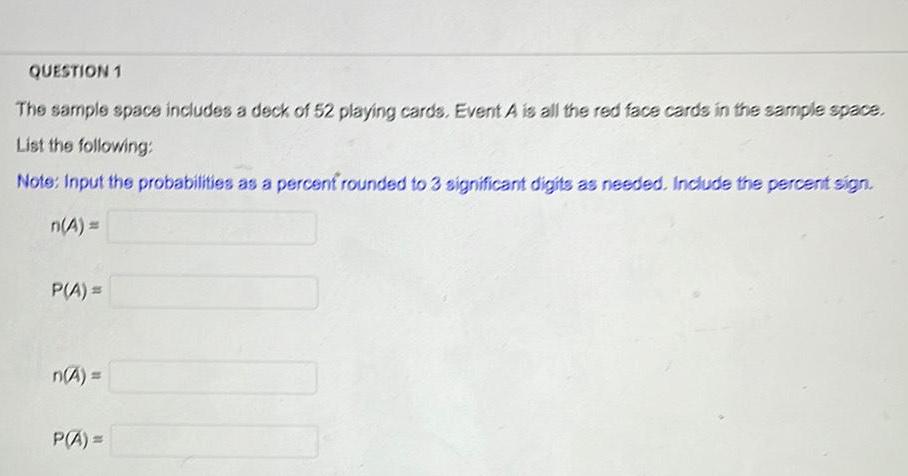 QUESTION 1 The sample space includes a deck of 52 playing cards.