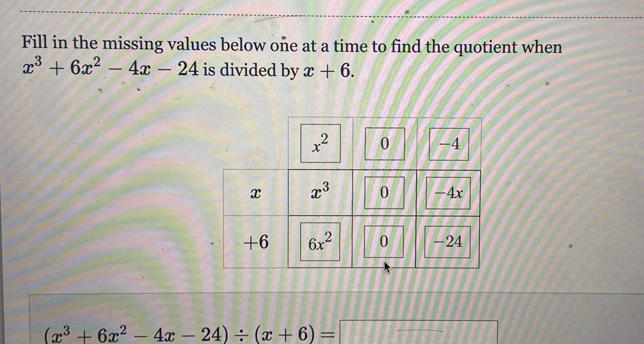 Fill in the missing values below one at a time to find