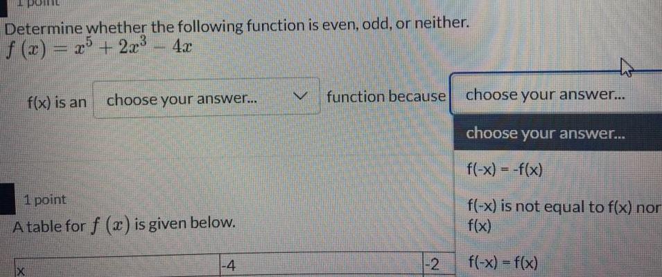 Determine whether the following function is even, odd, or neither. f(x) =