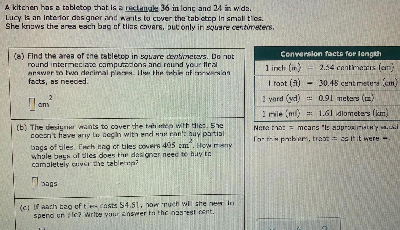 A kitchen has a tabletop that is a rectangle 36 in long