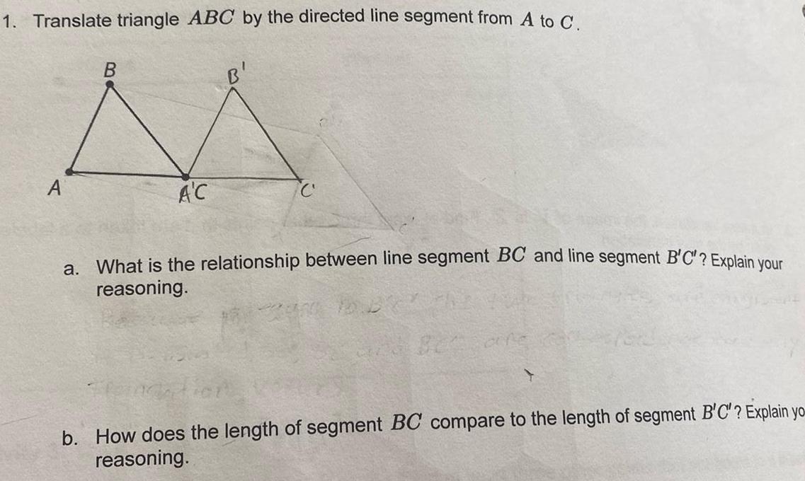 1. Translate triangle ABC by the directed line segment from A to