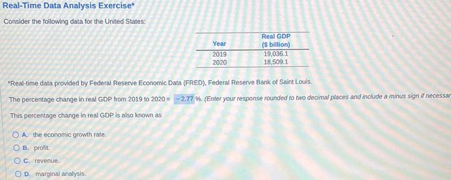 Real-Time Data Analysis Exercise* Consider the following data for the United States: