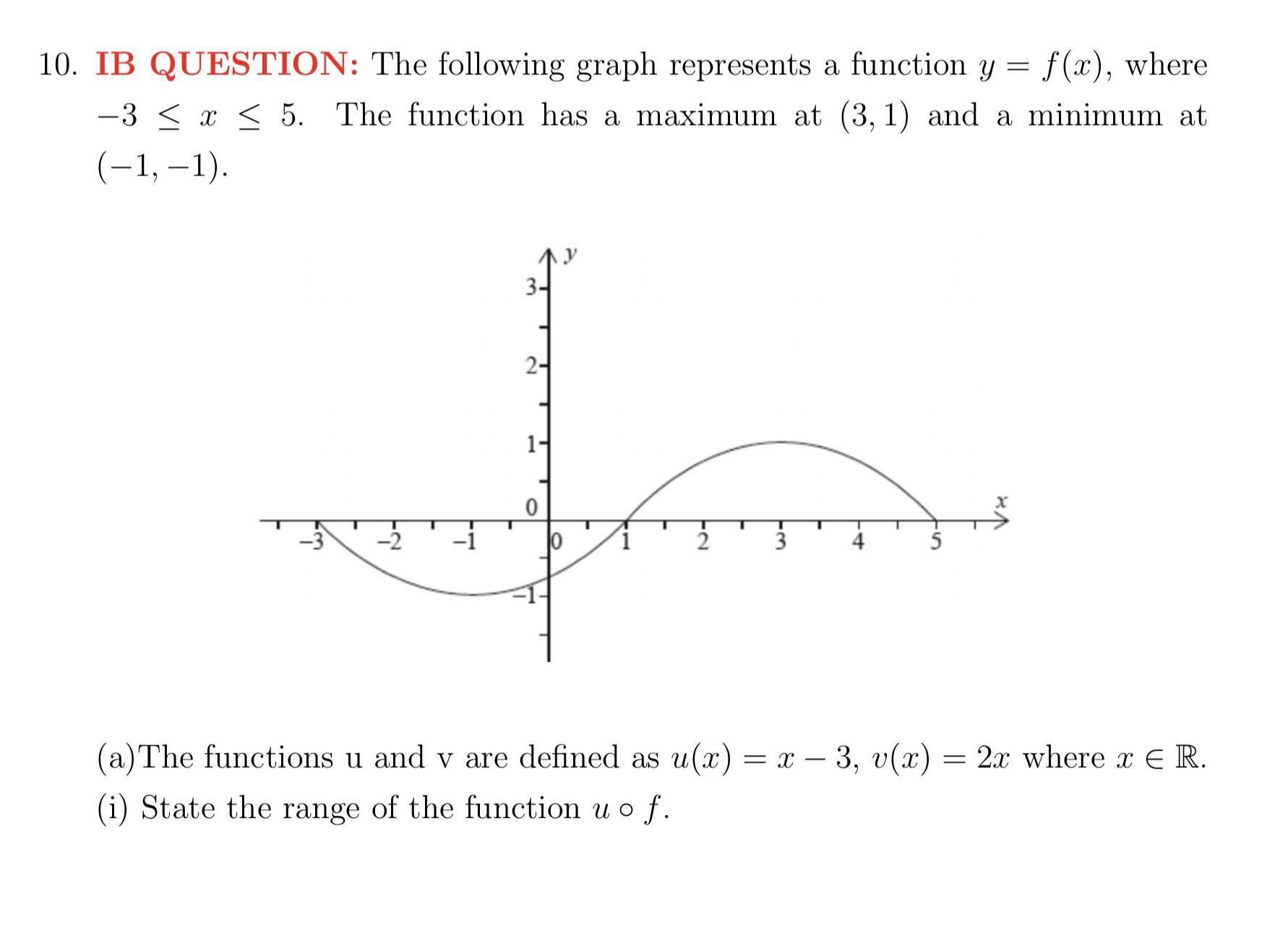 10. IB QUESTION: The following graph represents a function y = f(x),