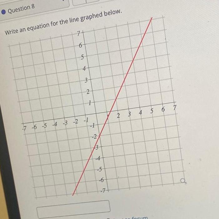 Question 8 Write an equation for the line graphed below. 7+ 6