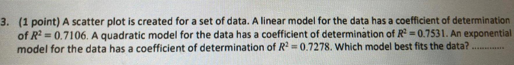 3. (1 point) A scatter plot is created for a set of