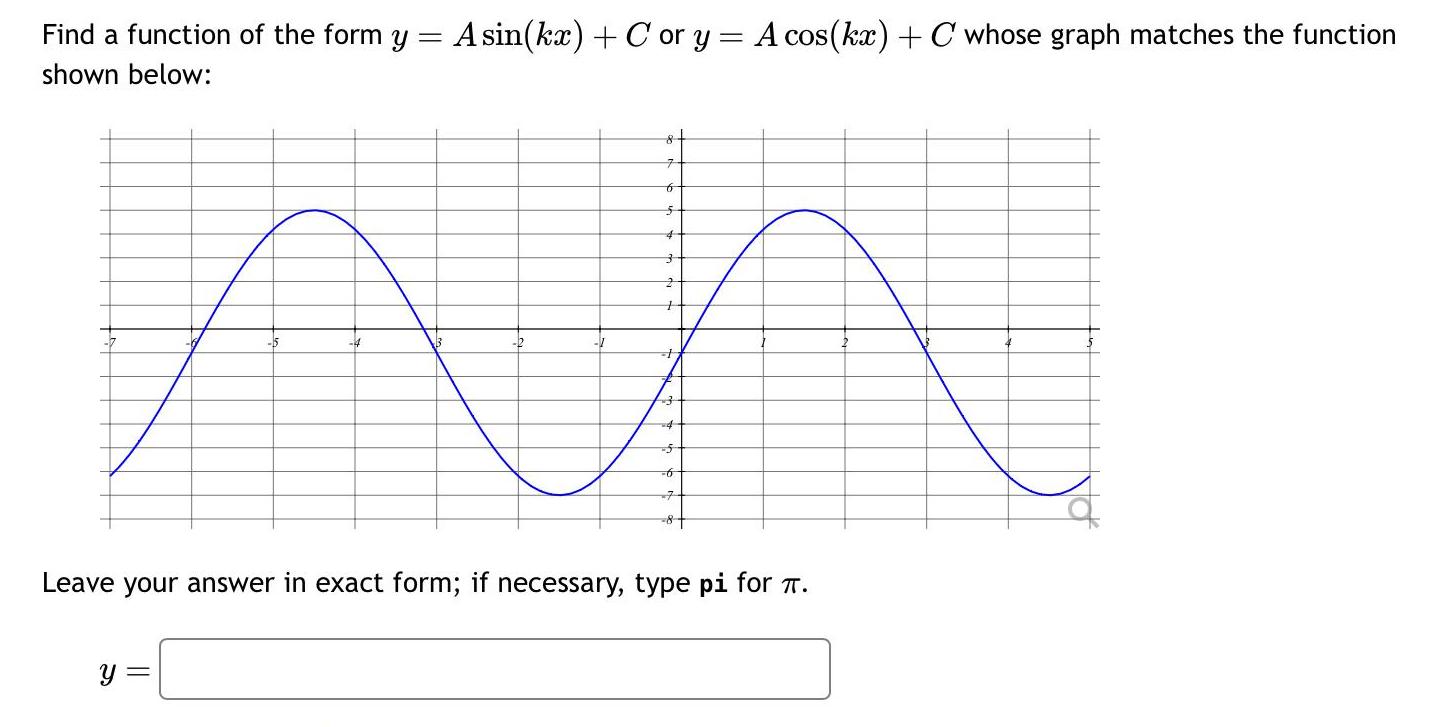 Find a function of the form y = Asin(kx) + C or