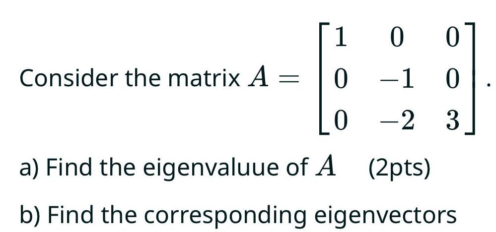 100 Consider the matrix A = 0 -1 0 0 -2 3