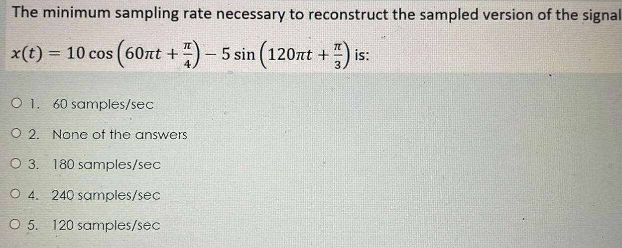 The minimum sampling rate necessary to reconstruct the sampled version of the