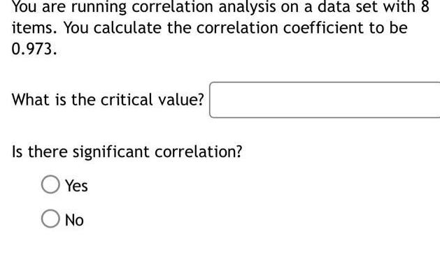 You are running correlation analysis on a data set with 8 items.